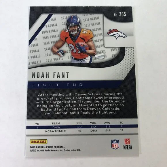 2019 Panini Prizm NOAH FANT Rookie Card Base RC BRONCOS #365 - Picture 6 of 9